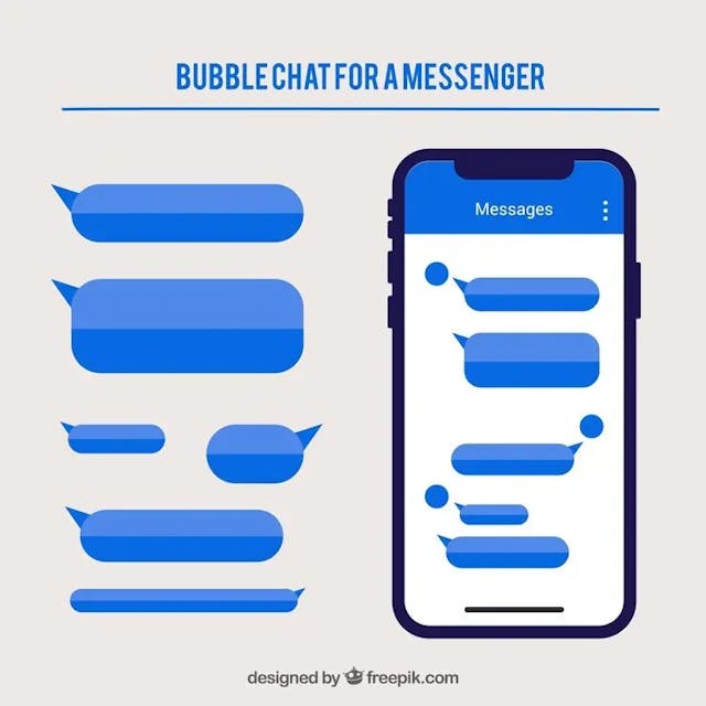 a cell phone with different blue chat bubbles